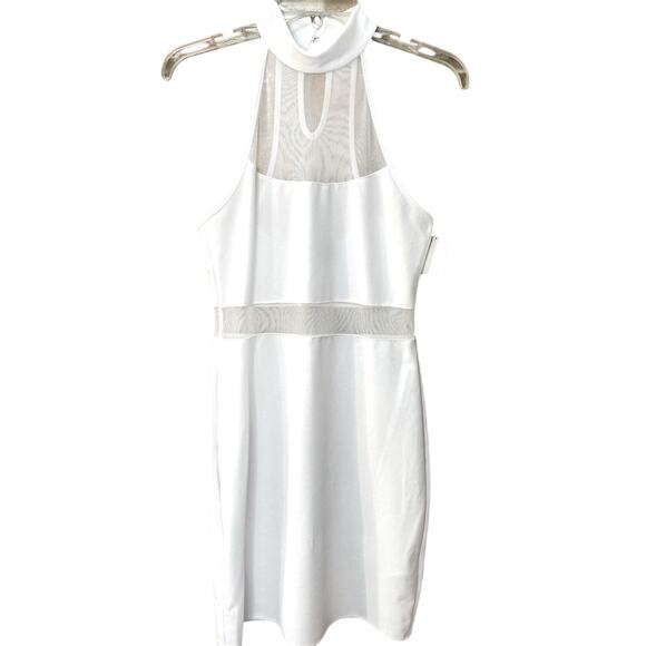 Bebe Y2K Mesh Bodycon Halter Mini Dress – White (Small) NEW - Picture 1 of 12